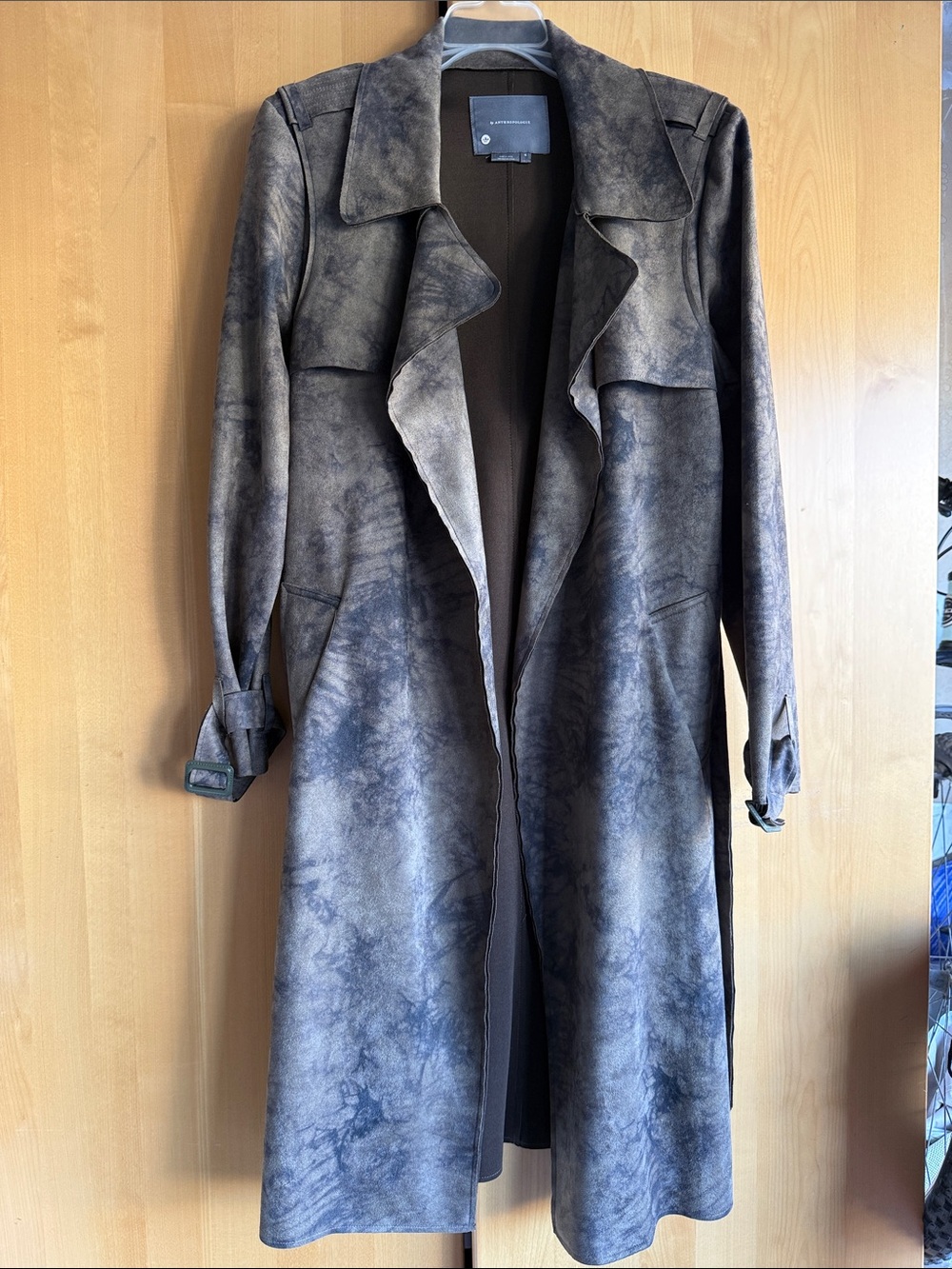 NWOT Anthropologie Gray Marble-Effect Long Trench Coat